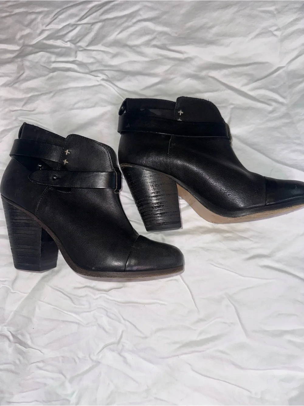 Rag & Bone Harrow Leather Ankle Boots Size 37 Black Cap Toe Strap